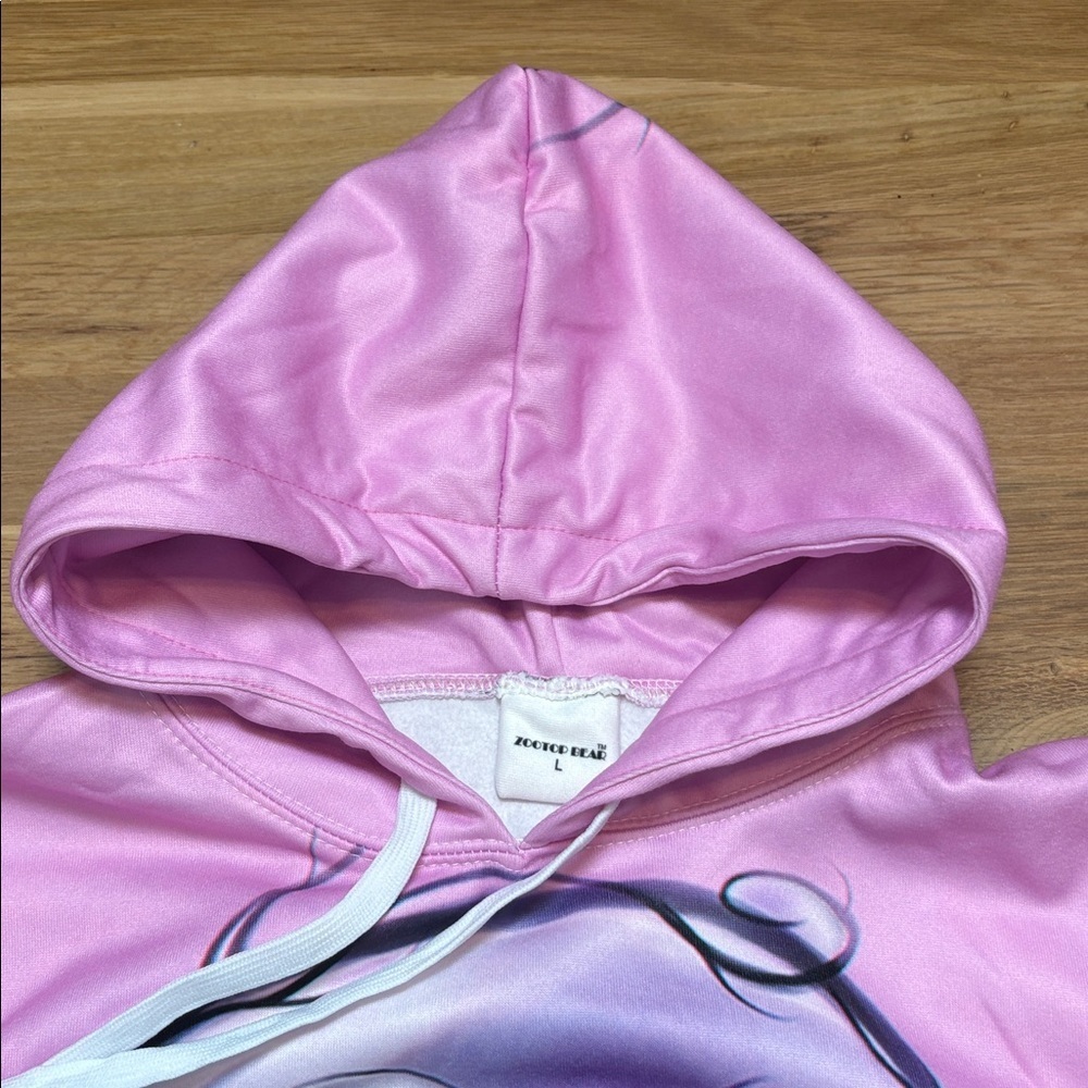 Zootop Bear Nightmare Before Christmas Pink Graphic Printed Hoodie Women’s L - Picture 4 of 14